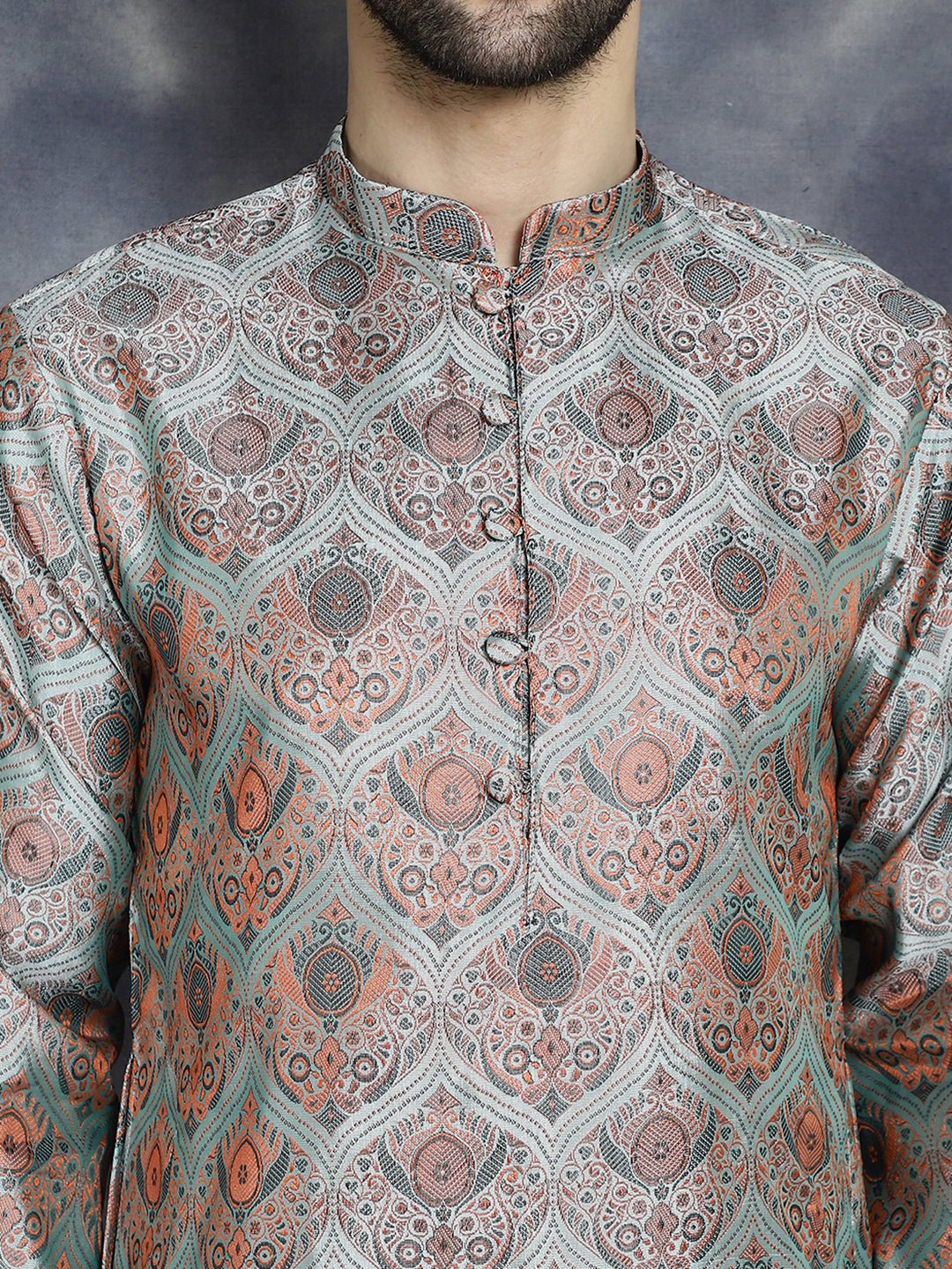 Jompers Men's Silver Silk Blend Straight Kurta Pyjama Set | Grocsy