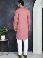 Jompers Men's Sequins Embroidered Kurta With Pyjama - Coral | Grocsy
