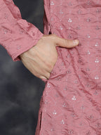 Jompers Men's Sequins Embroidered Kurta With Pyjama - Coral | Grocsy