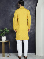 Jompers Men's Sequins Embroidered Kurta With Pyjama - Mustard | Grocsy