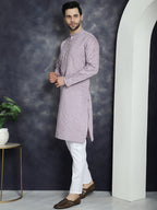Jompers Men's Sequins Embroidered Kurta With Pyjama - Purple | Grocsy