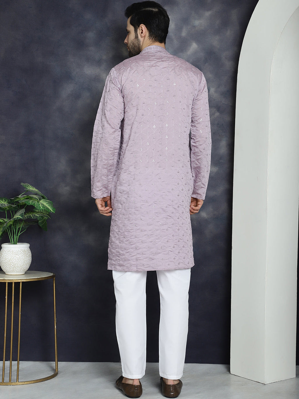 Jompers Men's Sequins Embroidered Kurta With Pyjama - Purple | Grocsy