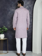 Jompers Men's Sequins Embroidered Kurta With Pyjama - Purple | Grocsy