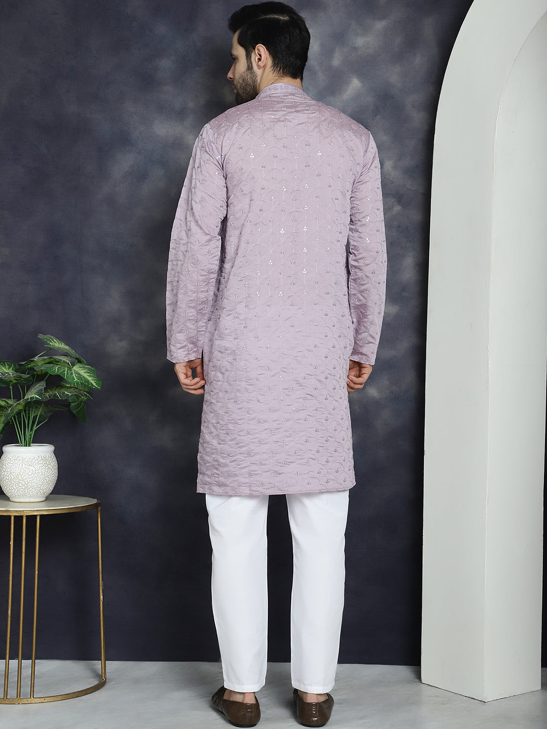 Jompers Men's Sequins Embroidered Kurta With Pyjama - Purple | Grocsy