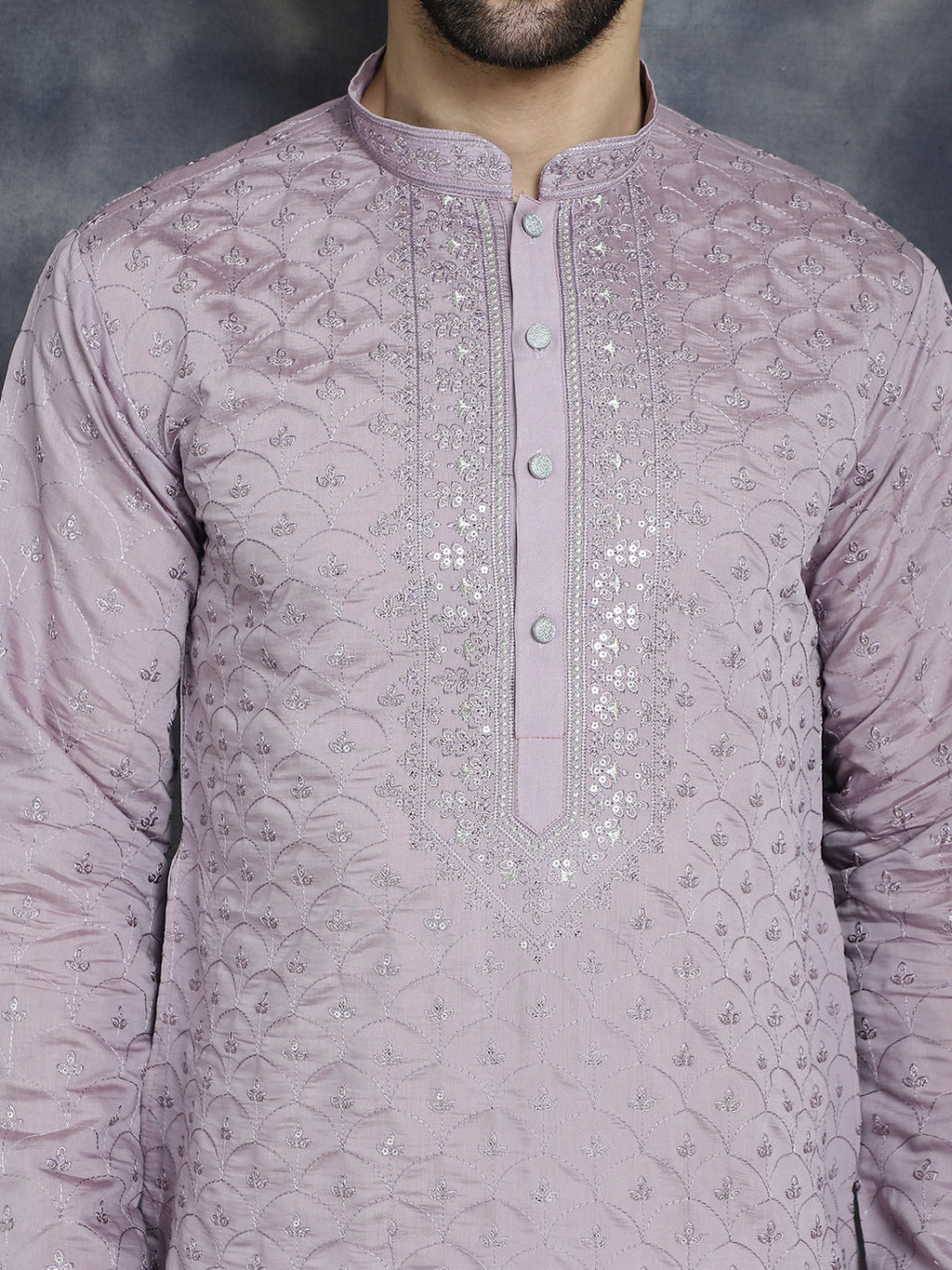 Jompers Men's Sequins Embroidered Kurta With Pyjama - Purple | Grocsy