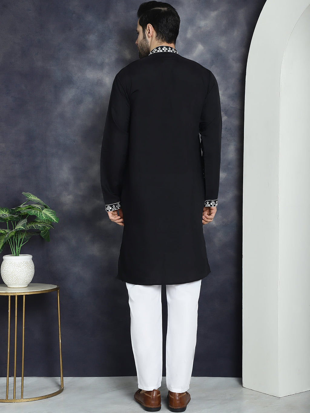 Jompers Men's Embroidered Kurta With Pyjama - Black | Grocsy