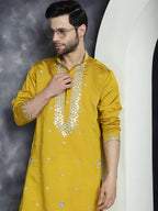 Jompers Men's Embroidered Kurta With Pyjama - Mustard | Grocsy