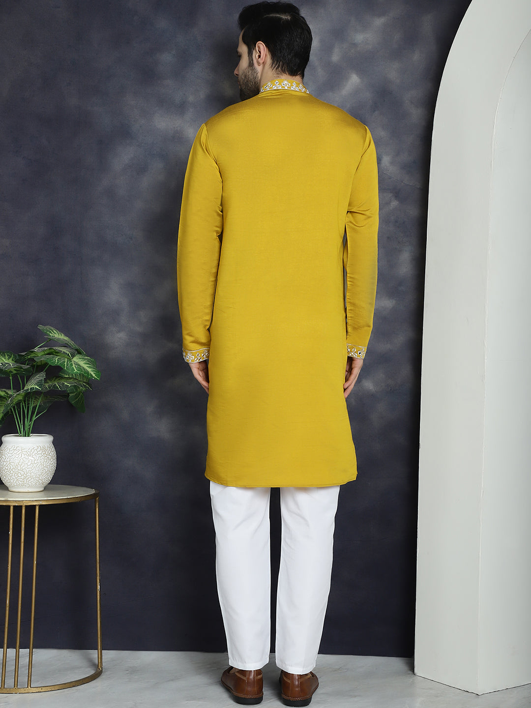 Jompers Men's Embroidered Kurta With Pyjama - Mustard | Grocsy