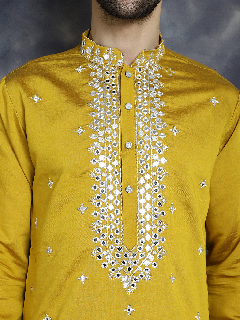 Jompers Men's Embroidered Kurta With Pyjama - Mustard | Grocsy