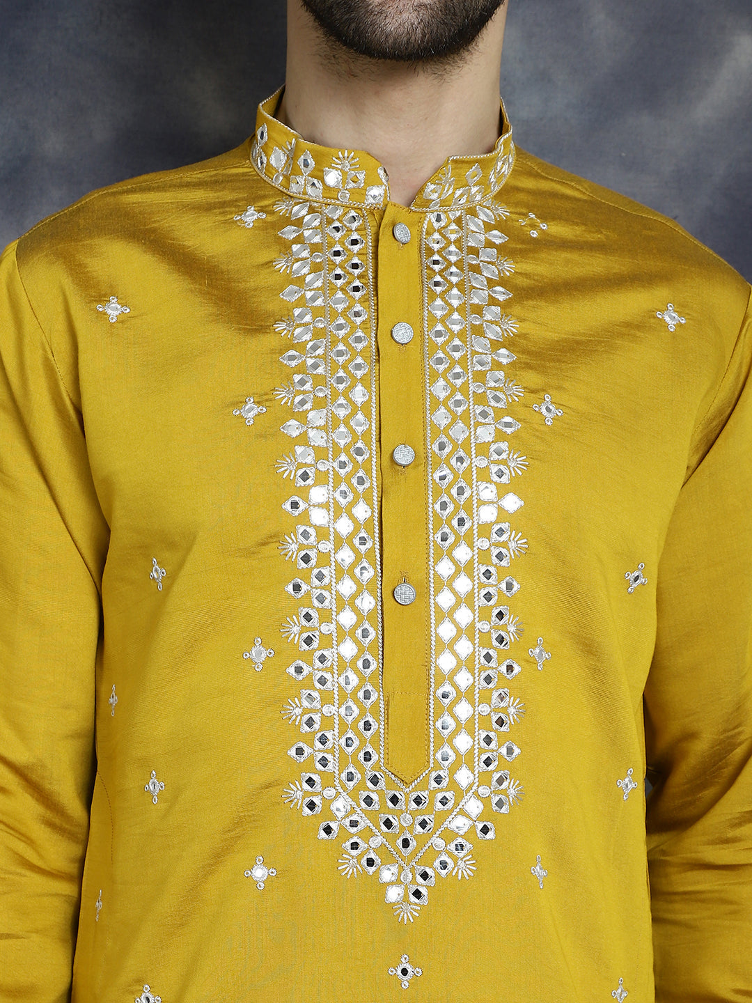 Jompers Men's Embroidered Kurta With Pyjama - Mustard | Grocsy