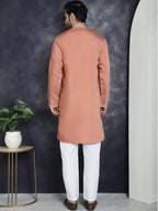 Jompers Men's Embroidered Kurta With Pyjama - Peach | Grocsy