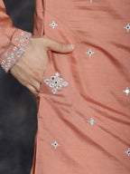 Jompers Men's Embroidered Kurta With Pyjama - Peach | Grocsy