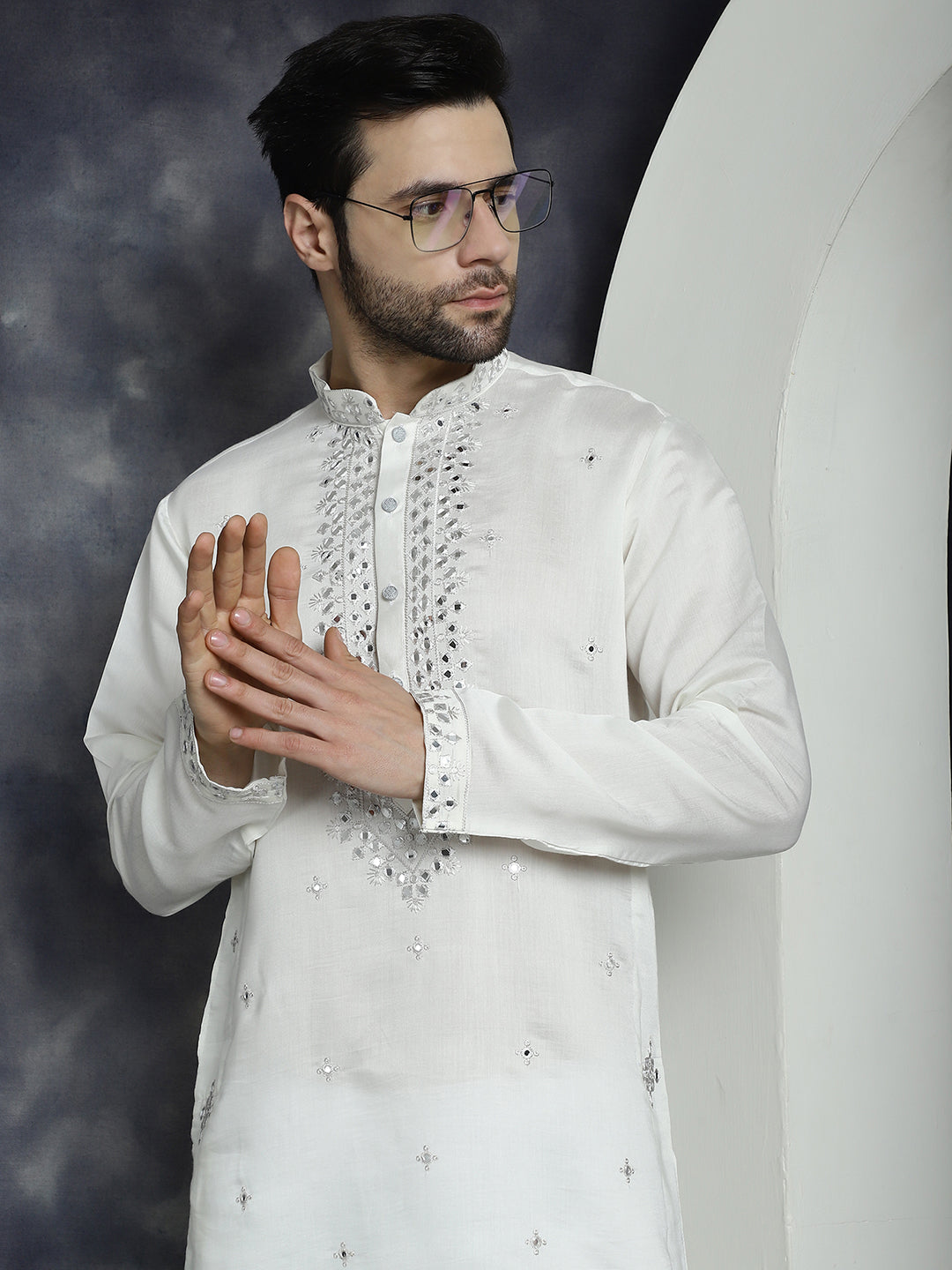 Jompers Men's Embroidered Kurta With Pyjama - White | Grocsy
