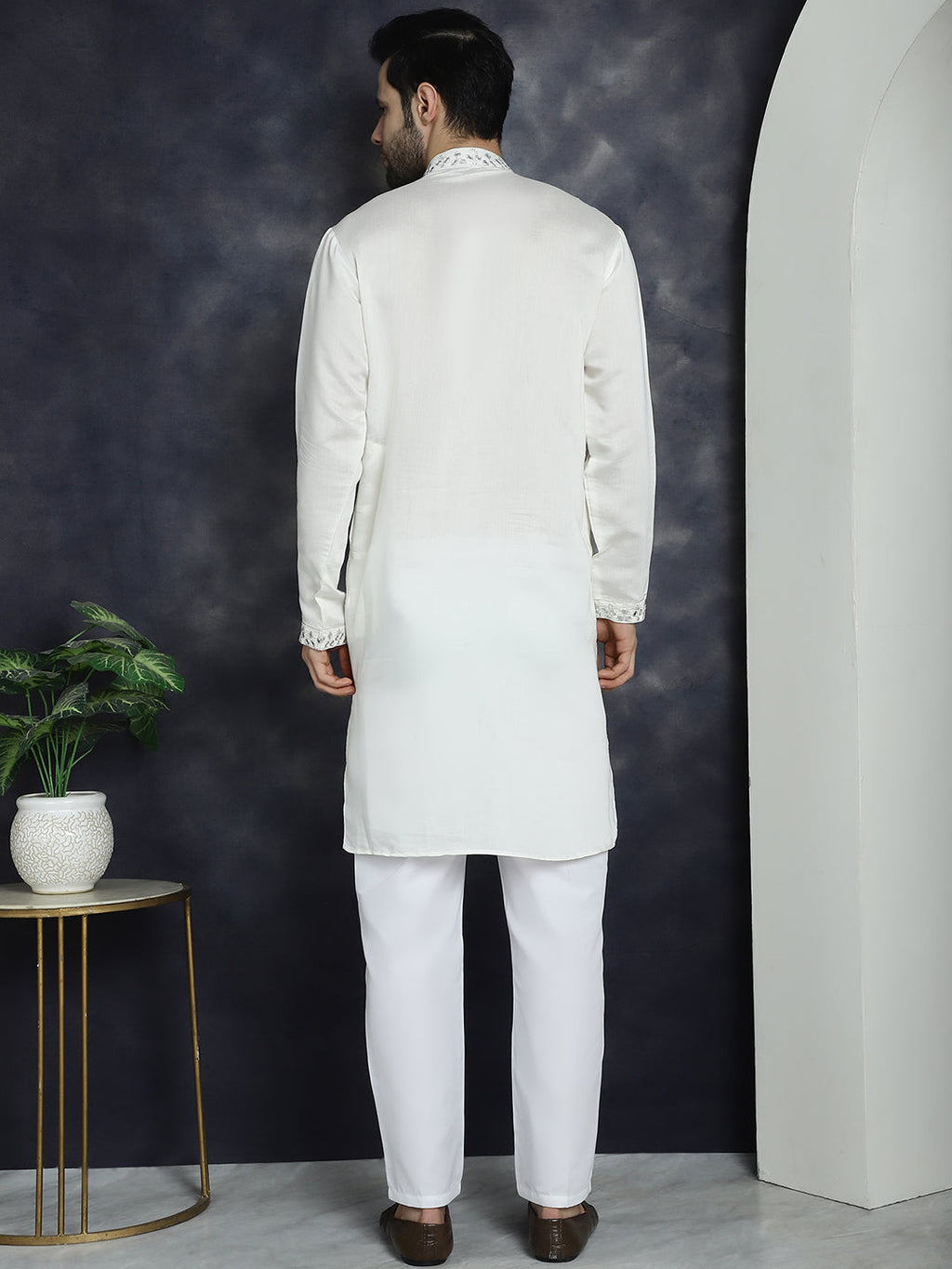 Jompers Men's Embroidered Kurta With Pyjama - White | Grocsy