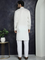 Jompers Men's Embroidered Kurta With Pyjama - White | Grocsy