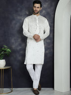 Jompers Men's Embroidered Kurta With Pyjama - White | Grocsy