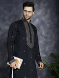 Jompers Men's Sequins Embroidered Kurta With Pyjama - Black | Grocsy