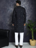 Jompers Men's Sequins Embroidered Kurta With Pyjama - Black | Grocsy