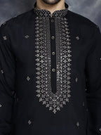 Jompers Men's Sequins Embroidered Kurta With Pyjama - Black | Grocsy