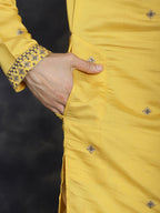 Jompers Men's Sequins Embroidered Kurta With Pyjama - Yellow | Grocsy