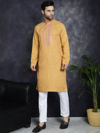 Jompers Men's Sequins Embroidered Kurta With Pyjama - Orange | Grocsy