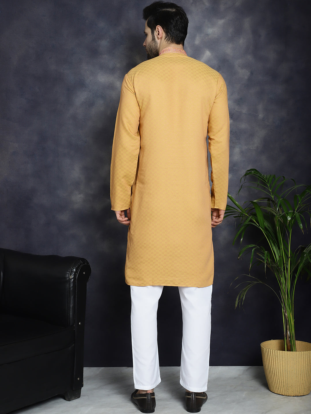 Jompers Men's Sequins Embroidered Kurta With Pyjama - Orange | Grocsy