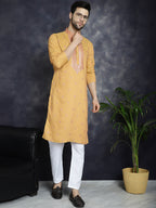 Jompers Men's Sequins Embroidered Kurta With Pyjama - Orange | Grocsy