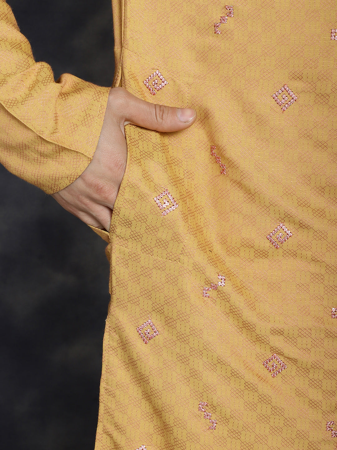 Jompers Men's Sequins Embroidered Kurta With Pyjama - Orange | Grocsy