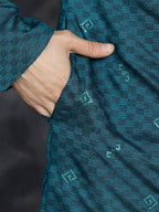 Jompers Men's Sequins Embroidered Kurta With Pyjama - Teal | Grocsy