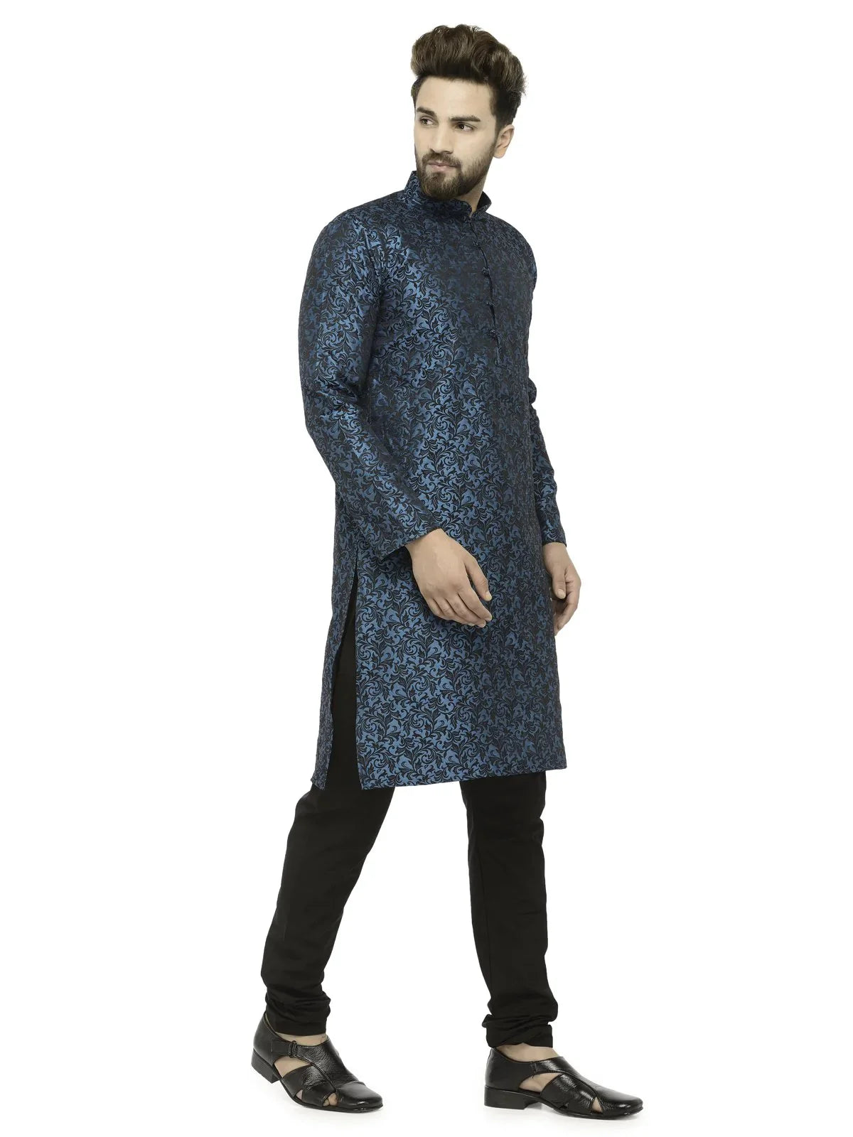 Jompers Men's Green & Black Self Design Kurta with Churidar | Grocsy