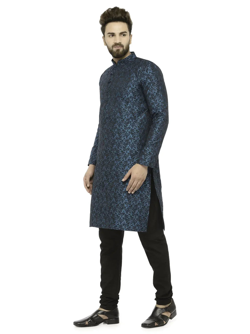 Jompers Men's Green & Black Self Design Kurta with Churidar | Grocsy