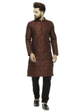 Jompers Men's Maroon & Black Woven Design Kurta with Churidar | Grocsy