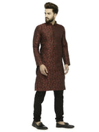 Jompers Men's Maroon & Black Woven Design Kurta with Churidar | Grocsy