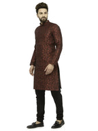 Jompers Men's Maroon & Black Woven Design Kurta with Churidar | Grocsy