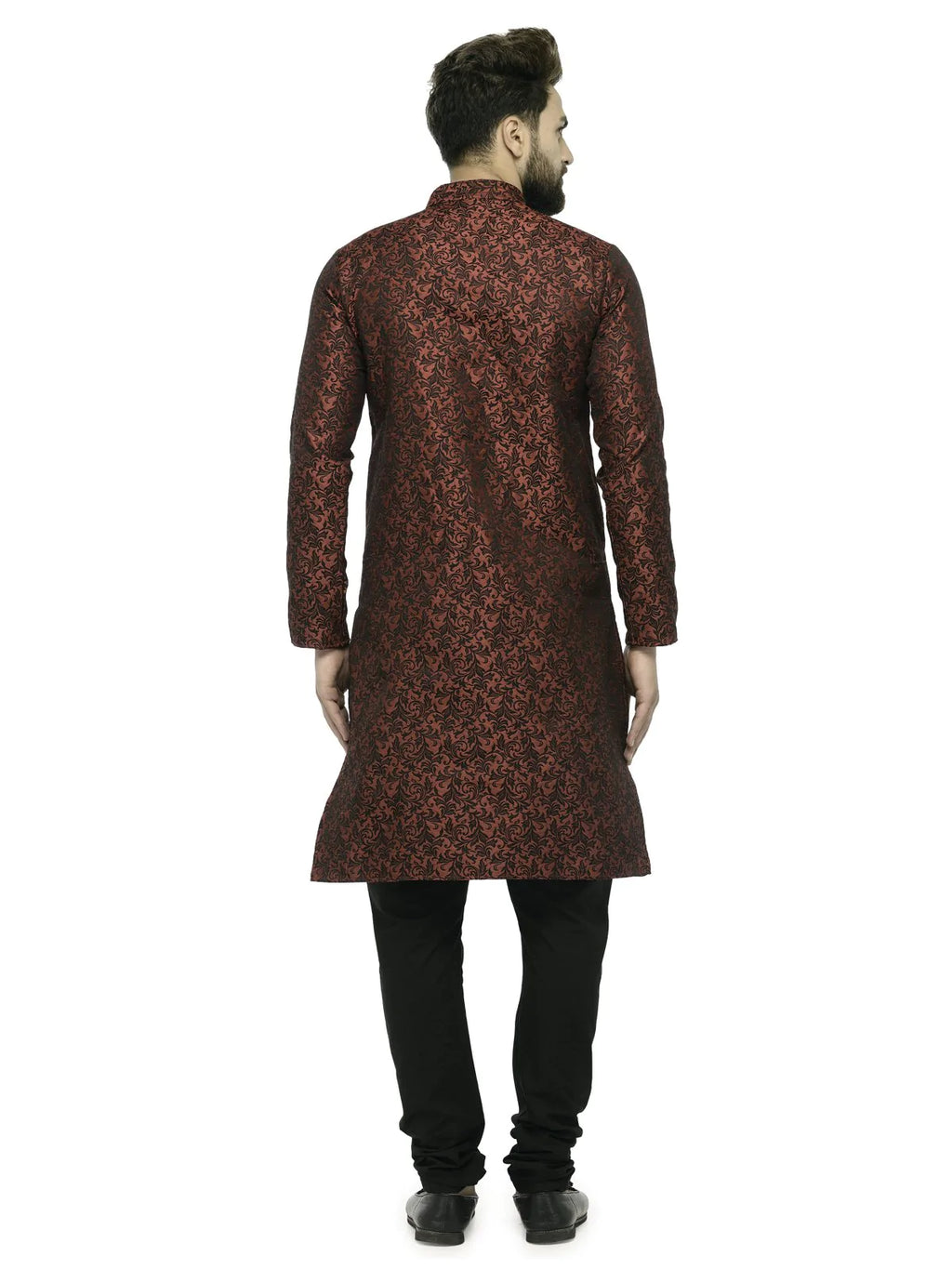 Jompers Men's Maroon & Black Woven Design Kurta with Churidar | Grocsy