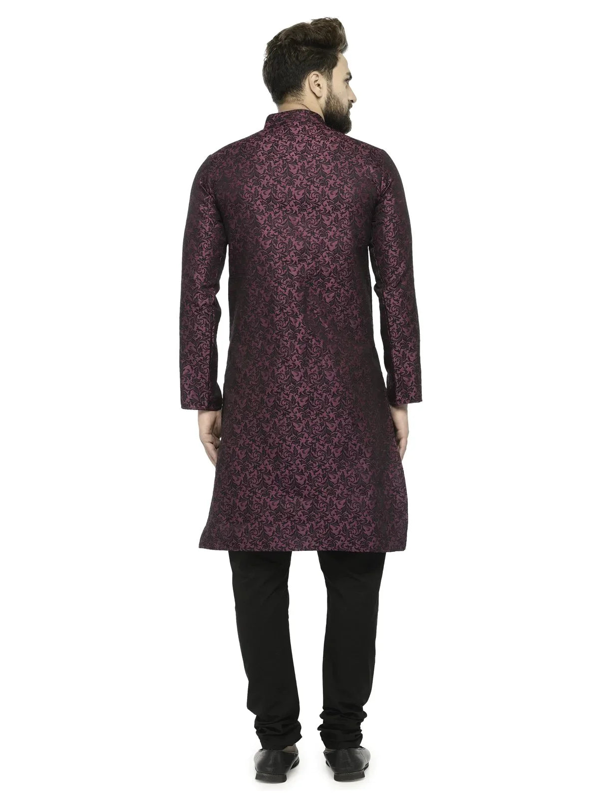 Jompers Men's Purple & Black Self Design Kurta with Churidar | Grocsy