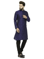 Jompers Men's Royal Blue & Black Self Design Kurta Only | Grocsy