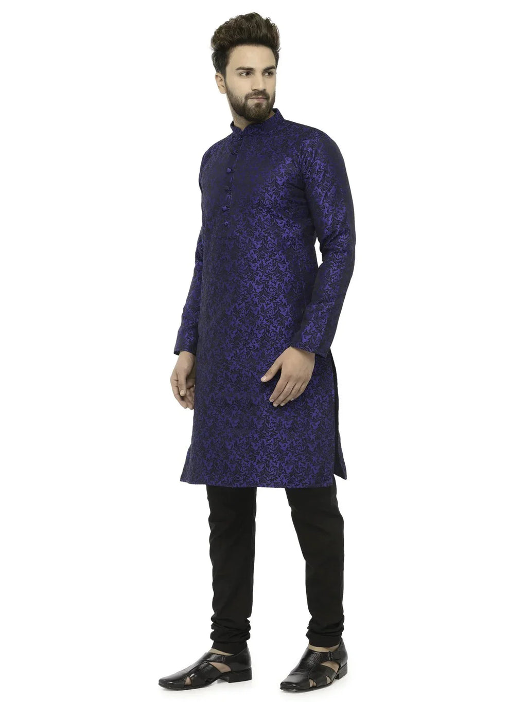 Jompers Men's Royal Blue & Black Self Design Kurta Only | Grocsy