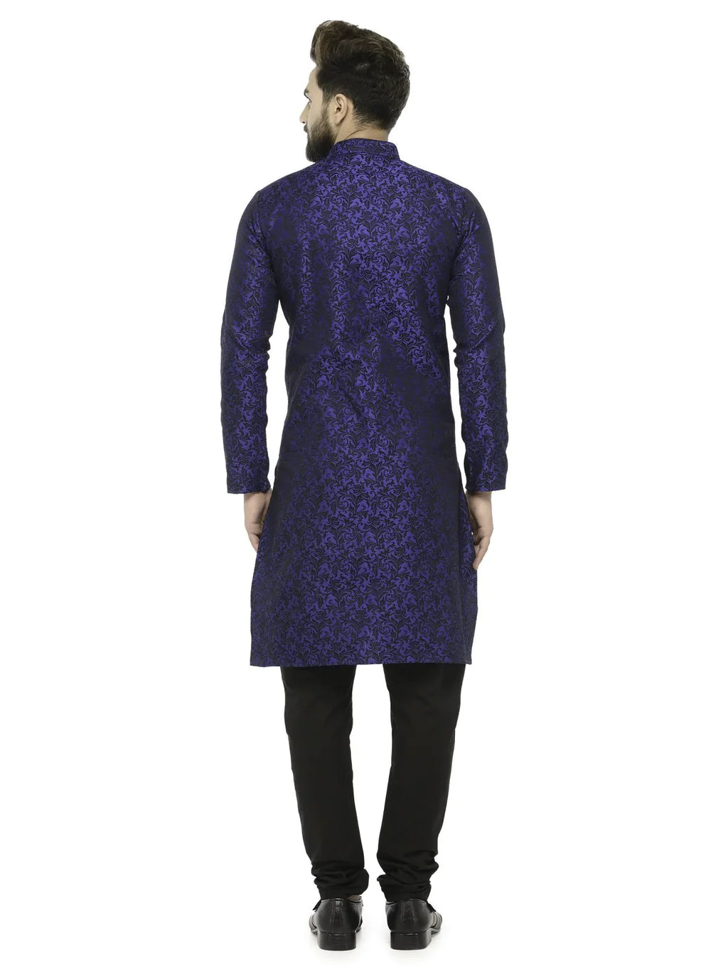Jompers Men's Royal Blue & Black Self Design Kurta Only | Grocsy