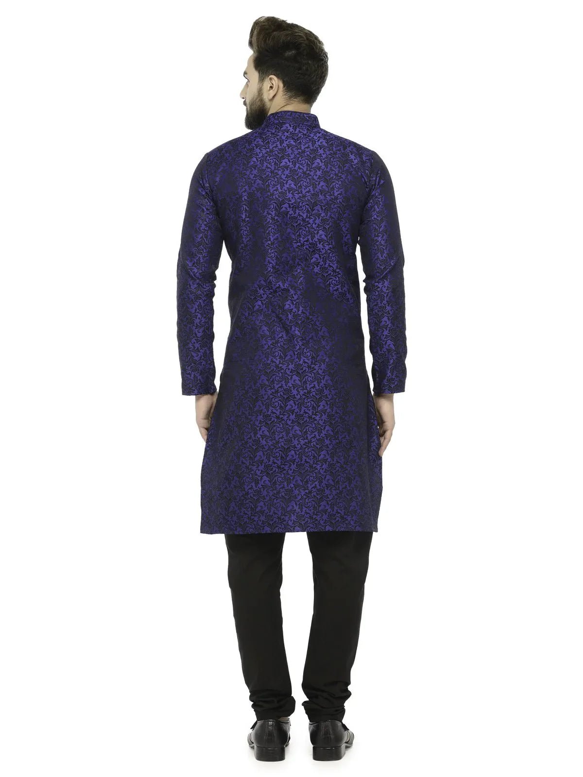 Jompers Men's Royal Blue & Black Self Design Kurta Only | Grocsy