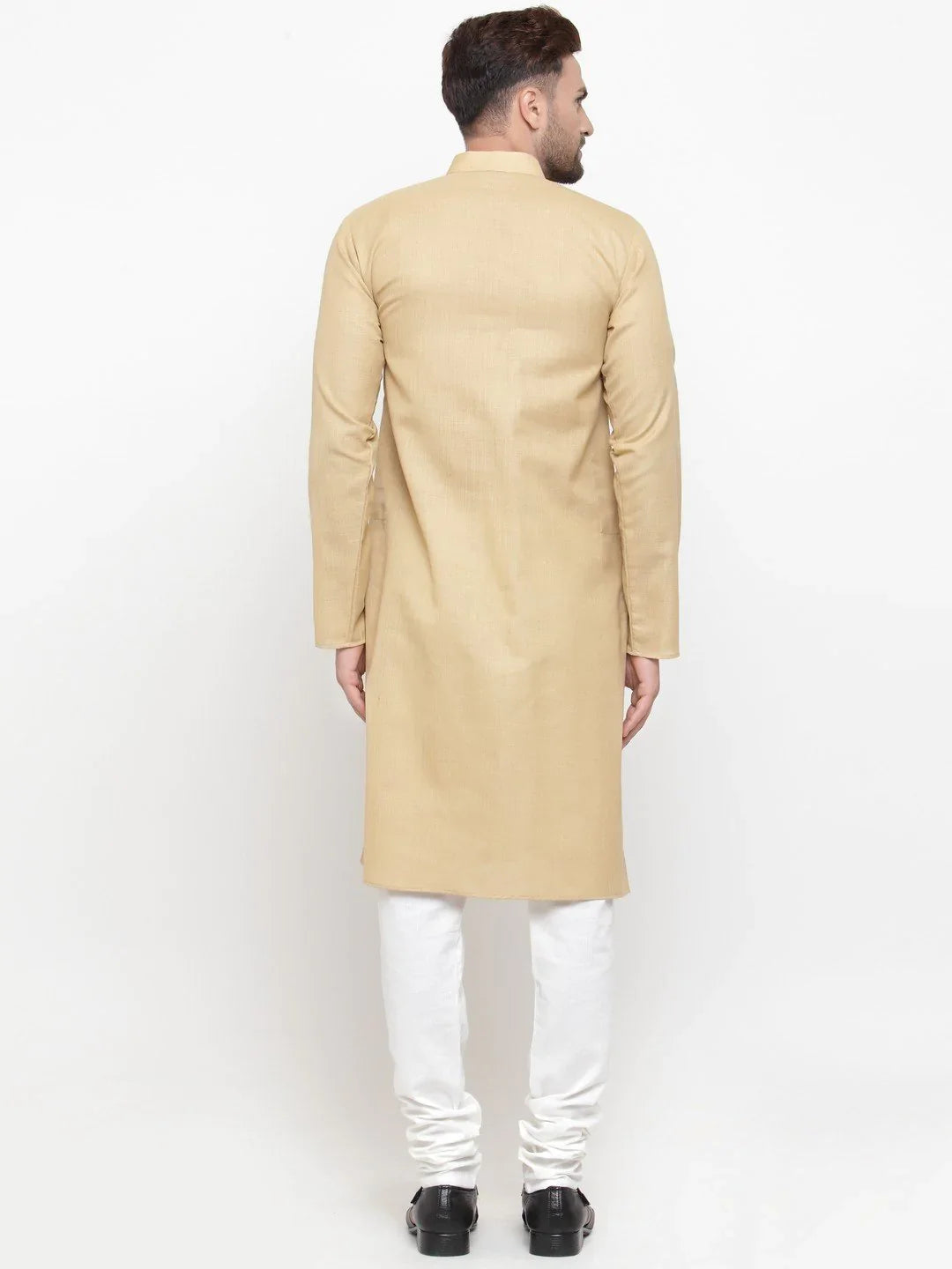 Jompers Men's Beige & White Solid Kurta with Churidar | Grocsy