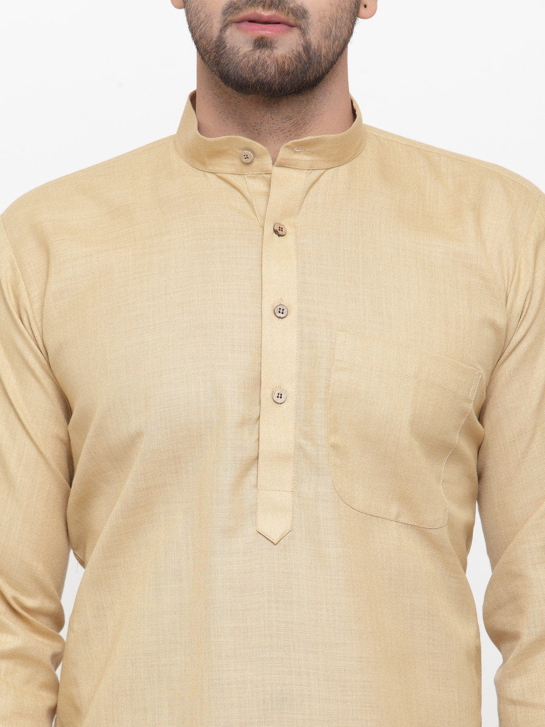 Jompers Men's Beige & White Solid Kurta with Churidar | Grocsy