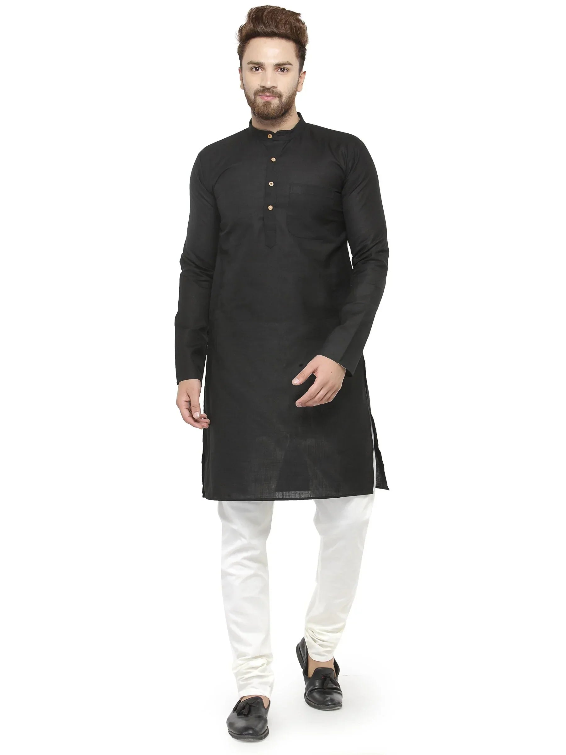 Jompers Men's Black & White Solid Kurta with Churidar | Grocsy