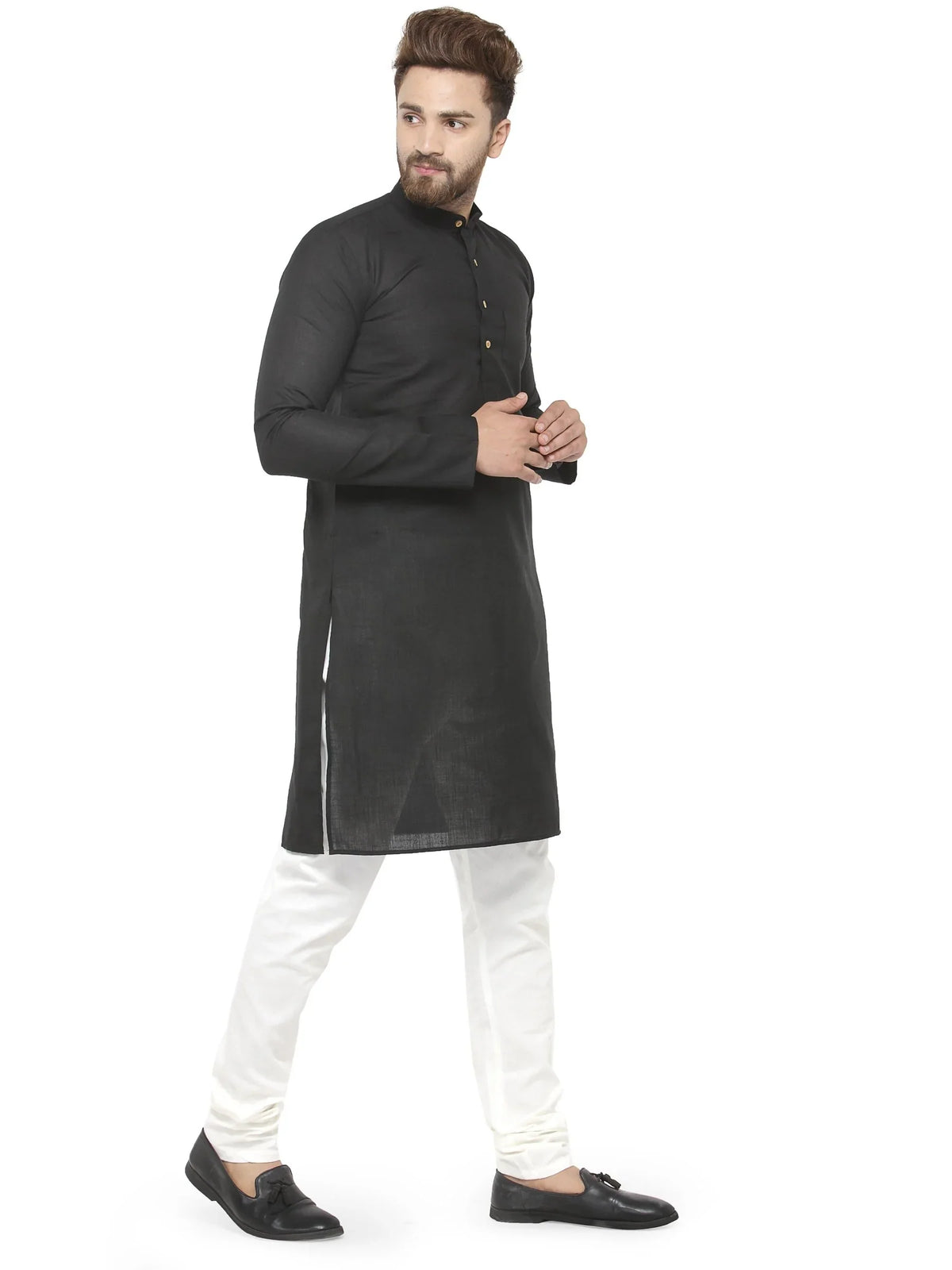 Jompers Men's Black & White Solid Kurta with Churidar | Grocsy