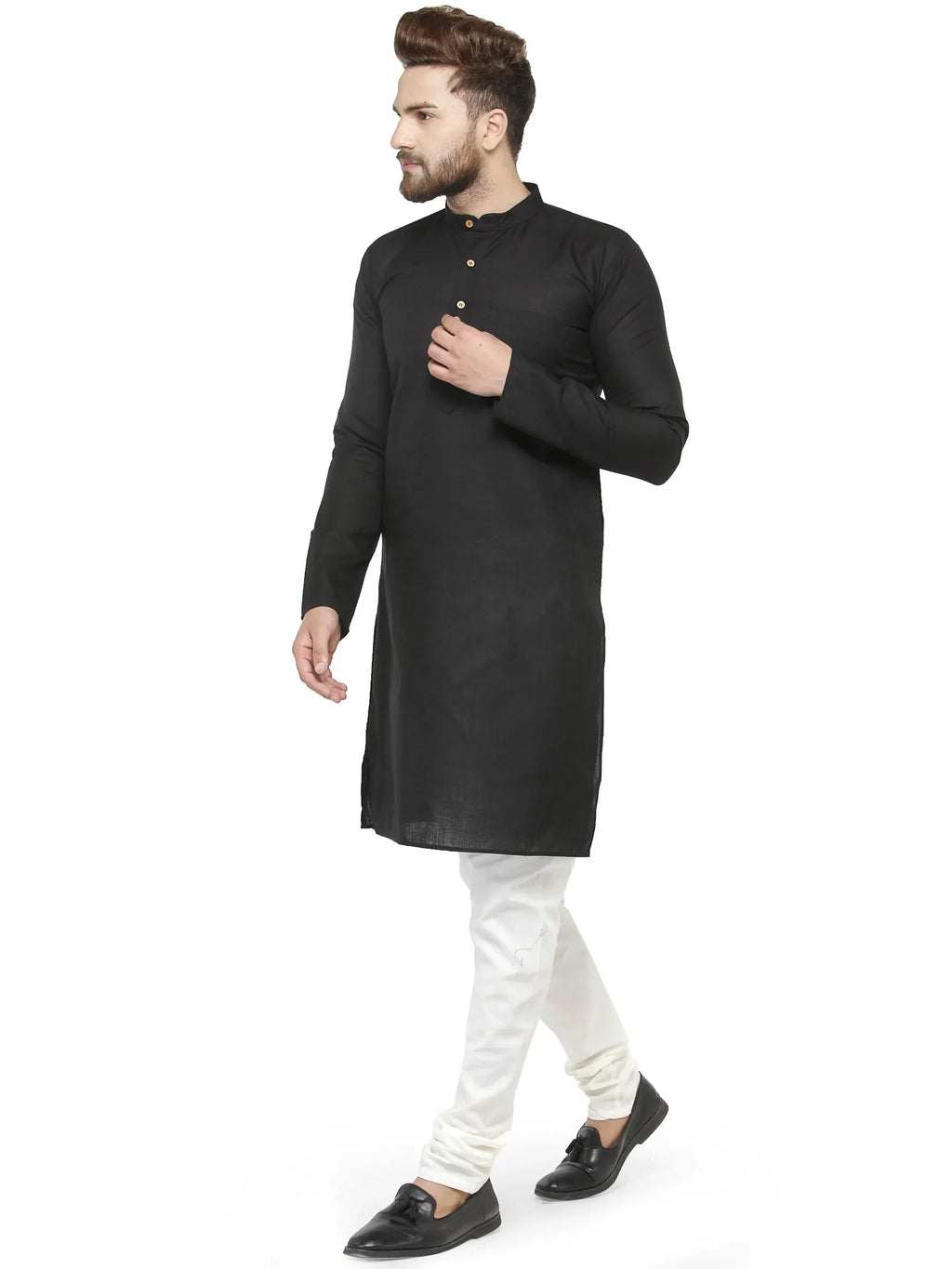 Jompers Men's Black & White Solid Kurta with Churidar | Grocsy