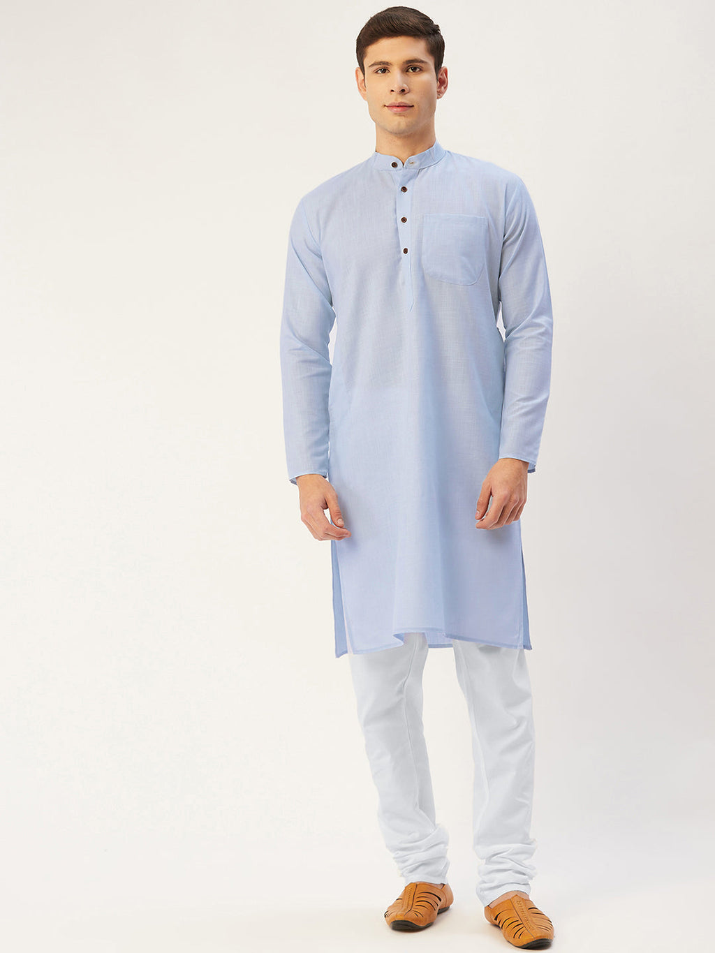 Jompers Men's Blue Cotton Solid Kurta Pyjama | Grocsy