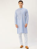Jompers Men's Blue Cotton Solid Kurta Pyjama | Grocsy