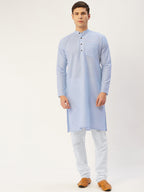 Jompers Men's Blue Cotton Solid Kurta Pyjama | Grocsy
