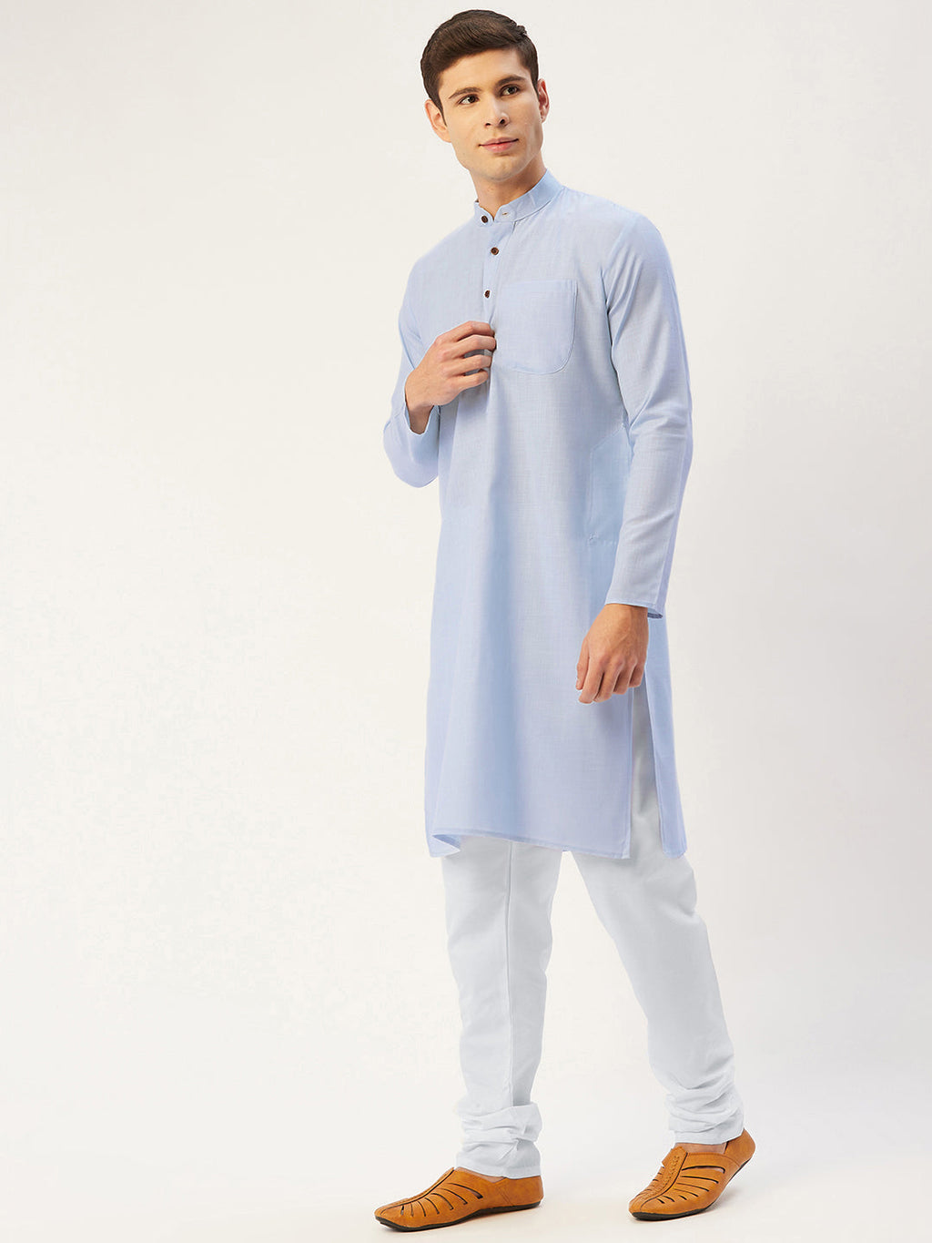 Jompers Men's Blue Cotton Solid Kurta Pyjama | Grocsy