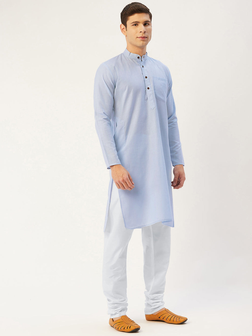 Jompers Men's Blue Cotton Solid Kurta Pyjama | Grocsy